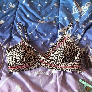 NWT No Boundaries Bralette Leopard Adjustable Straps L (11-13) Swim Top